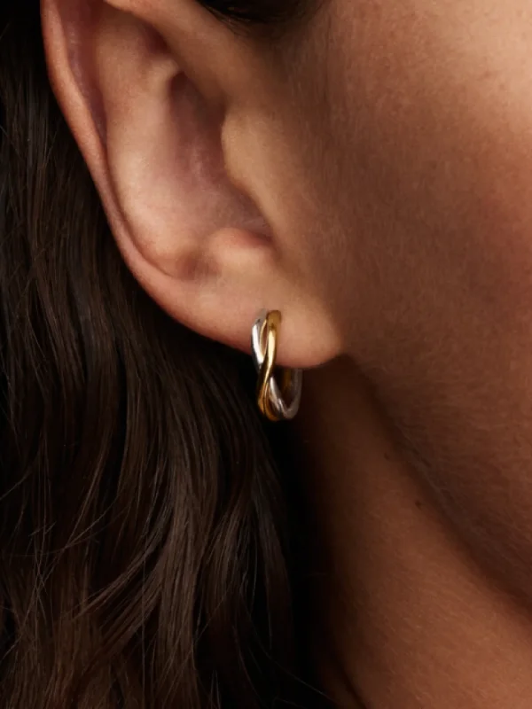 (image for) Pandora Organically Shaped Two-tone Open Hoop Earrings - 263880C00 - View 2