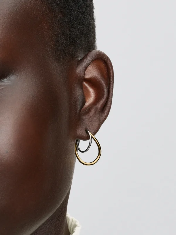 (image for) Pandora Organically Shaped Two-Tone Double Hoop Earrings - 264657C00 - View 2