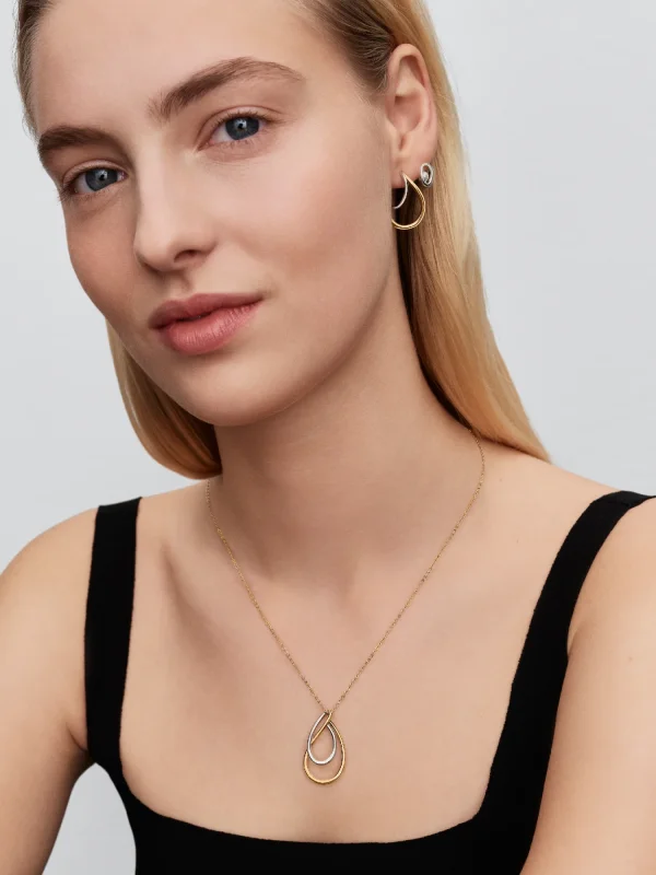 (image for) Pandora Organically Shaped Two-Tone Double Hoop Earrings - 264657C00 - View 3