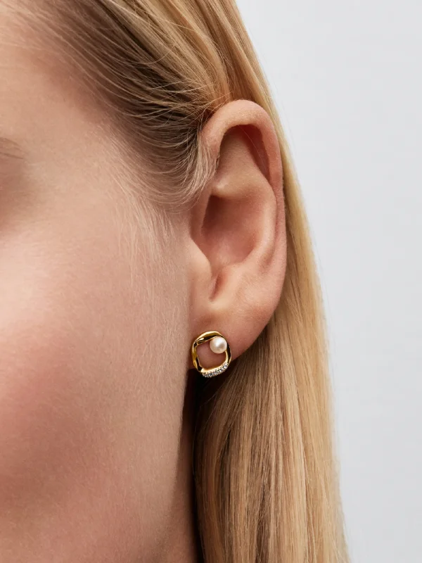 (image for) Pandora Organically Shaped Pavé Circle & Treated Freshwater Cultured Pearl Stud - View 2