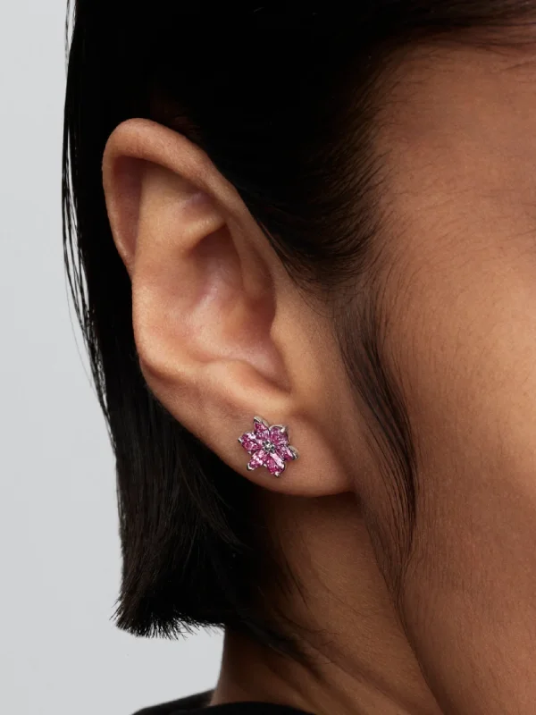 (image for) Pandora Herbarium Sparkling Pink Flower Stud Earrings - 292633C02 - View 2