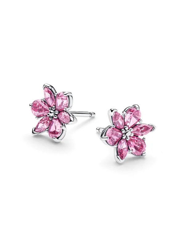 (image for) Pandora Herbarium Sparkling Pink Flower Stud Earrings - 292633C02 - View 3
