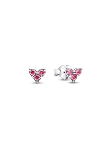 Pandora Triple Stone Pink Heart Stud Earrings - 293003C02 (image for) Pandora Triple Stone Pink Heart Stud Earrings - 293003C02