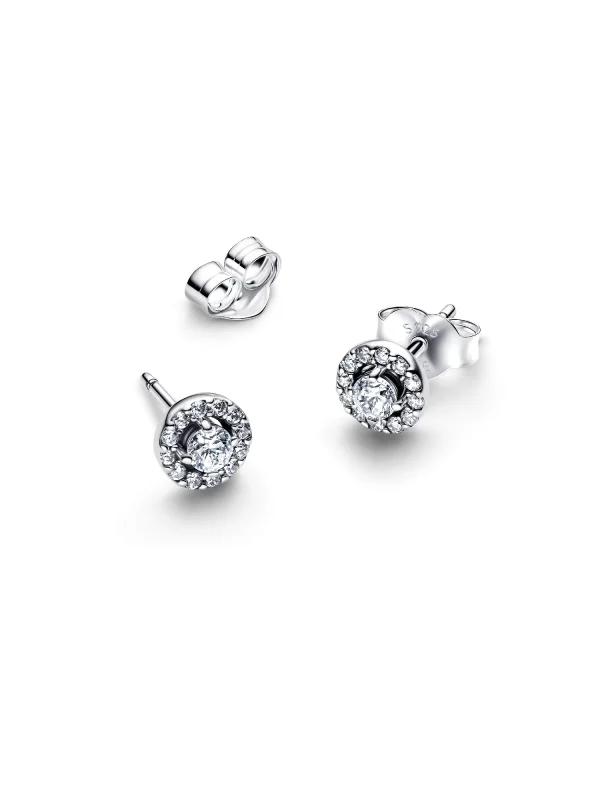 (image for) Pandora Round Pavé Halo Stud Earrings - 293019C01 - View 4
