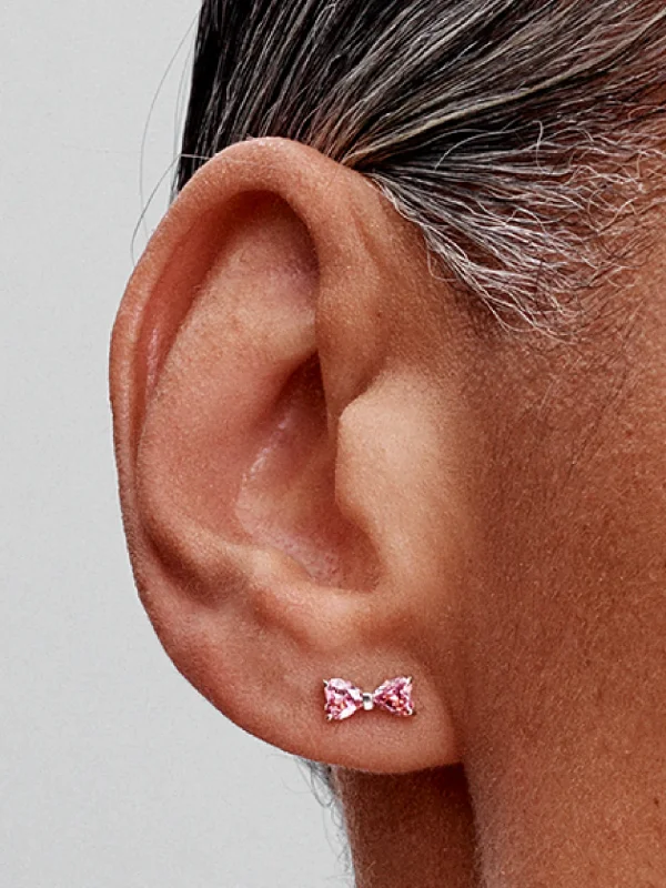 (image for) Pandora Sparkling Pink Bow Stud Earrings - 293505C01 - View 2