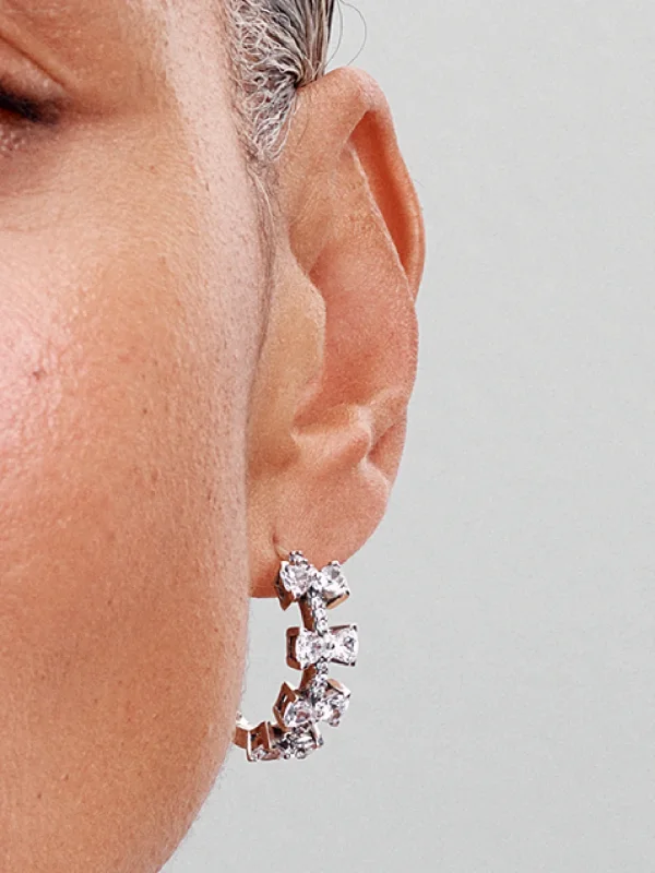 (image for) Pandora Sparkling Bow Row Hoop Earrings - 293545C01 - View 2