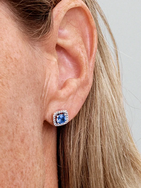 (image for) Pandora Sparkling Square Blue Halo Stud Earrings - 293551C01 - View 2