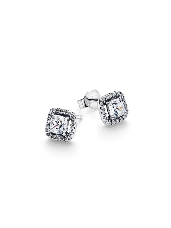 (image for) Pandora Square Halo Stud Earrings - 293551C02 - View 3