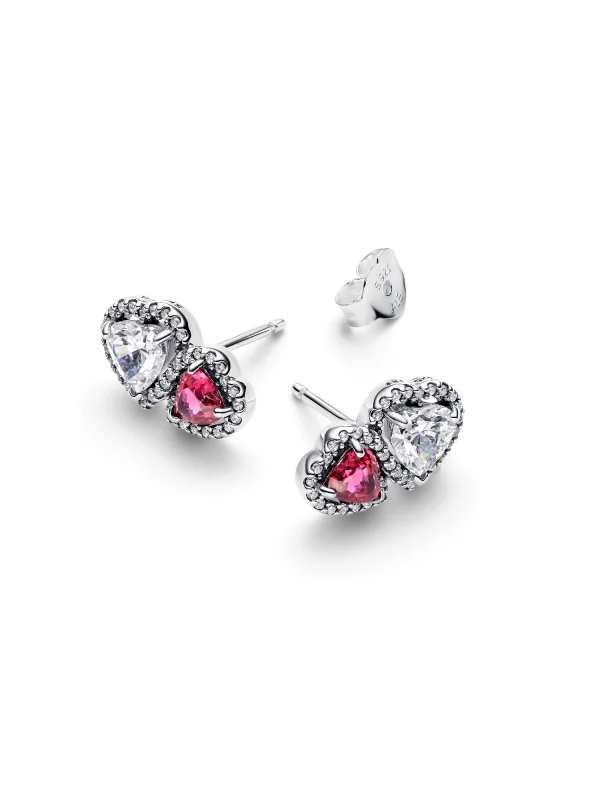 (image for) Pandora Halo Hearts Stud Earrings - 293633C01 - View 3