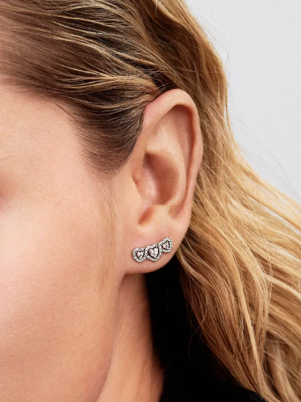 (image for) Pandora Halo Heart Trilogy Stud Earrings - 294411C01 - View 2