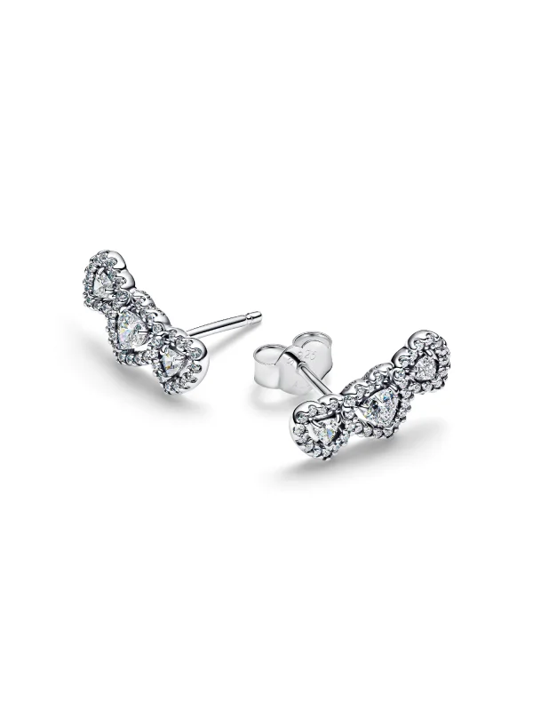 (image for) Pandora Halo Heart Trilogy Stud Earrings - 294411C01 - View 4