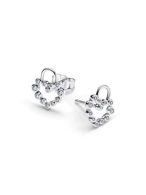 (image for) Pandora Sparkling Heart Padlock Stud Earrings - 294419C01 - View 3