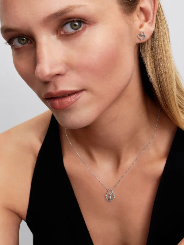 (image for) Pandora Sparkling Heart Padlock Stud Earrings - 294419C01 - View 4