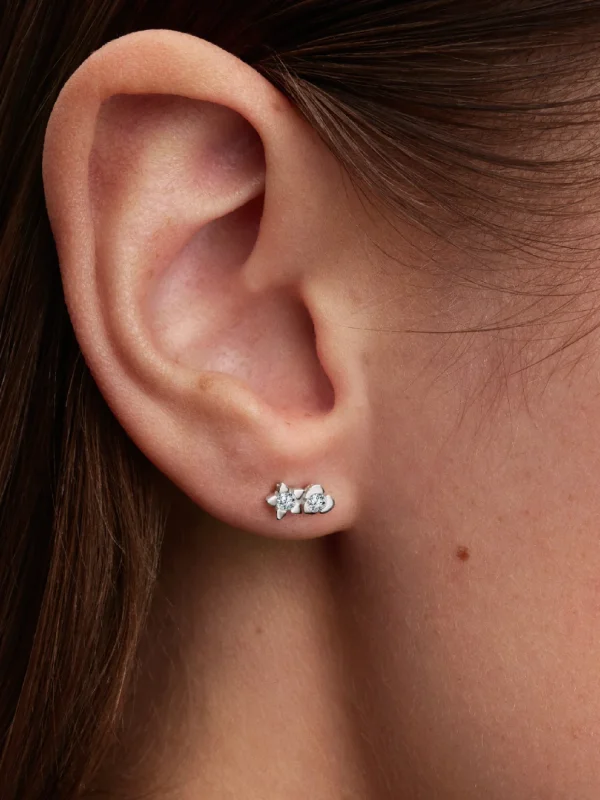 (image for) Pandora Talisman Sterling Silver Lab-Grown Diamond Heart & Star Stud Earrings - - View 2