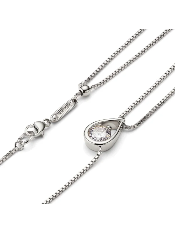 (image for) Pandora Infinite 14k White Gold Lab-grown Diamond Double Chain Collier Necklace - View 5