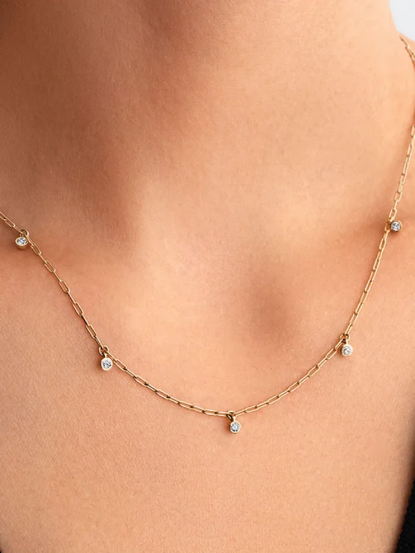 (image for) Pandora Era Bezel Lab-Grown Diamond Dangle Station Paperclip Chain Necklace - 35 - View 2