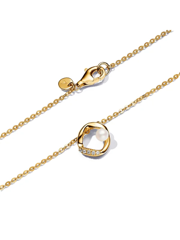 (image for) Pandora Organically Shaped Pavé Circle & Treated Freshwater Cultured Pearl Colli - View 3