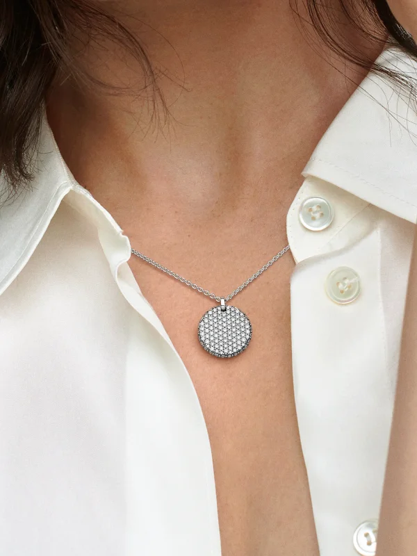 (image for) PANDORA Necklace Round 392632C01 Sterling Silver Pavé… - View 2