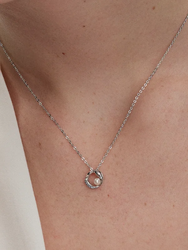 (image for) Pandora Organically Shaped Pavé Circle & Treated Freshwater Cultured Pearl Colli - View 2