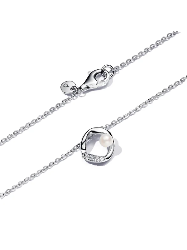 (image for) Pandora Organically Shaped Pavé Circle & Treated Freshwater Cultured Pearl Colli - View 4