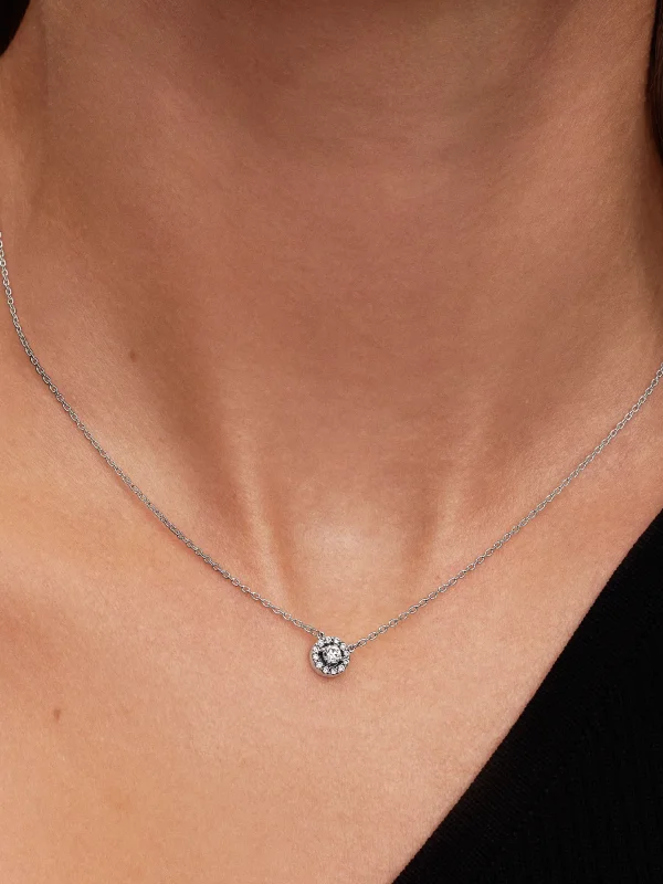 (image for) PANDORA Elegance Necklace 393548C01 | Pavé Halo Collier - View 2