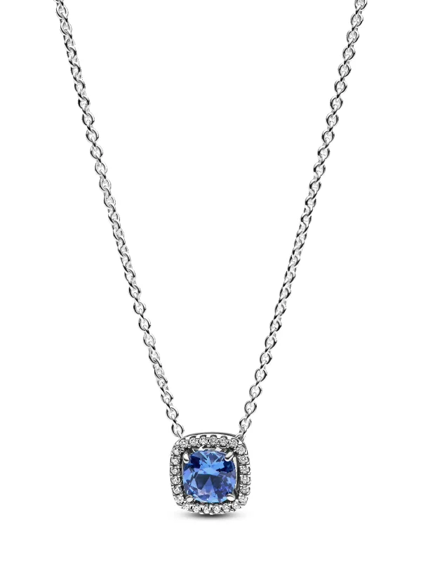 (image for) Pandora Sparkling Square Blue Halo Pendant Necklace - 393560C01 - View 2