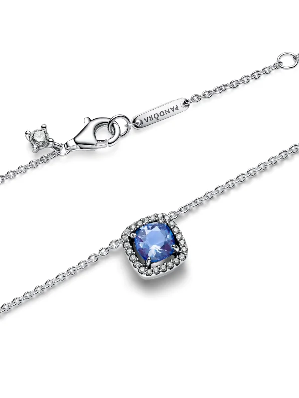 (image for) Pandora Sparkling Square Blue Halo Pendant Necklace - 393560C01 - View 5