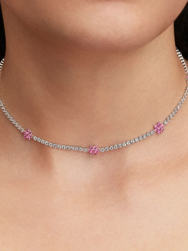 (image for) PANDORA Tennis Necklace 394561C01 Pink Flower Sterling… - View 2