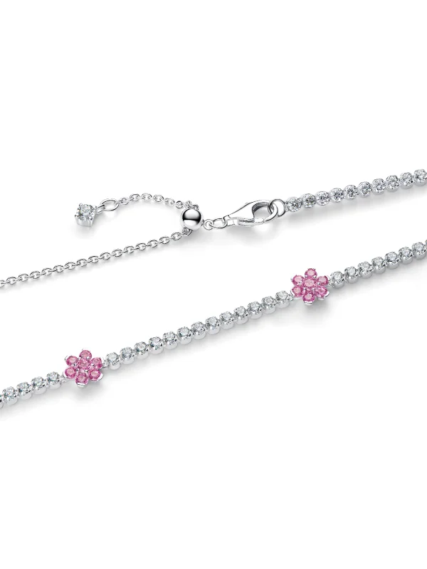 (image for) PANDORA Tennis Necklace 394561C01 Pink Flower Sterling… - View 3