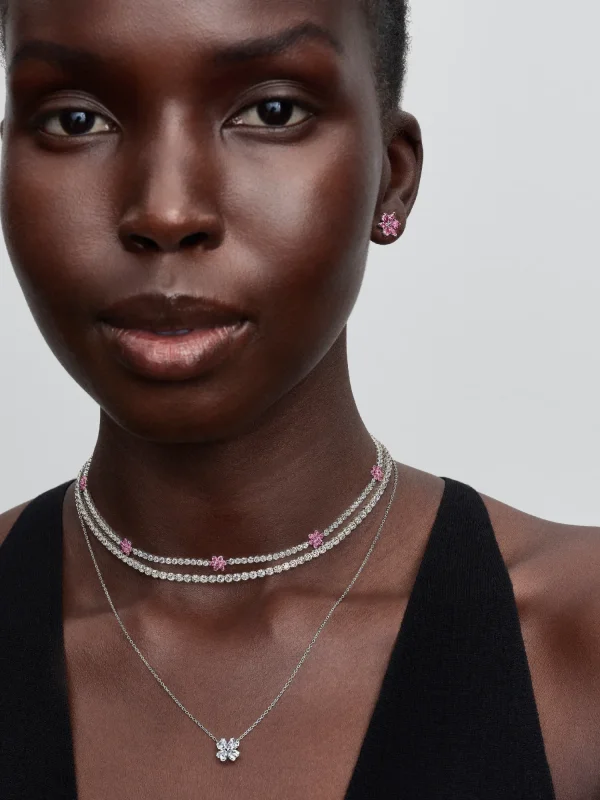 (image for) PANDORA Tennis Necklace 394561C01 Pink Flower Sterling… - View 4