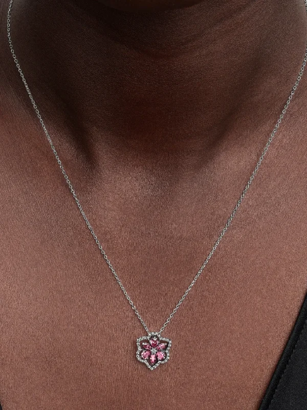 (image for) Pandora Herbarium Sparkling Pink Flower Pendant Necklace - 394576C01 - View 2