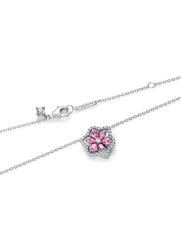 (image for) Pandora Herbarium Sparkling Pink Flower Pendant Necklace - 394576C01 - View 5
