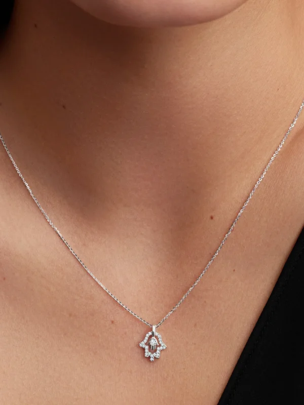 (image for) Pandora Talisman Sterling Silver Lab-Grown Diamond Hamsa Hand Pendant Necklace - - View 2