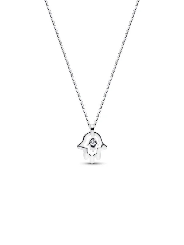 (image for) Pandora Talisman Sterling Silver Lab-Grown Diamond Hamsa Hand Pendant Necklace - - View 3