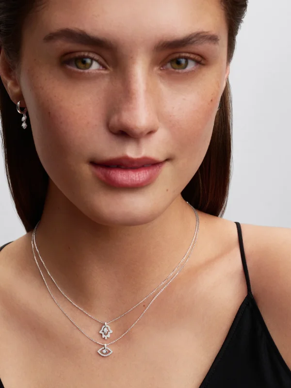 (image for) Pandora Talisman Sterling Silver Lab-Grown Diamond Hamsa Hand Pendant Necklace - - View 4
