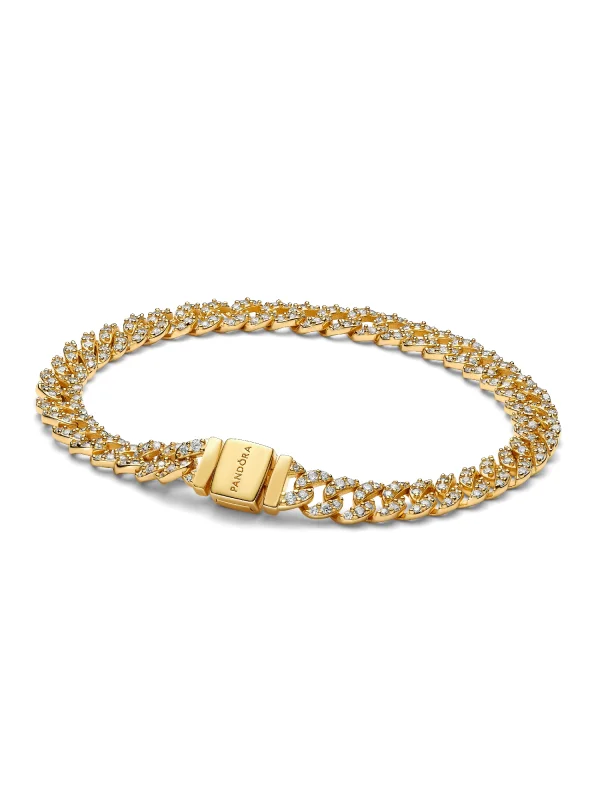 (image for) PANDORA Pave Cuban Bracelet 563008C01 | 14k Gold Plated - View 4