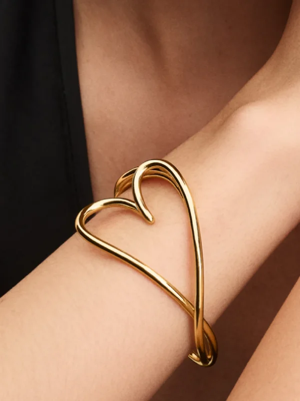 (image for) PANDORA Heart Shaped Bracelet 563808C00 | Gold-Plated Bangle - View 2
