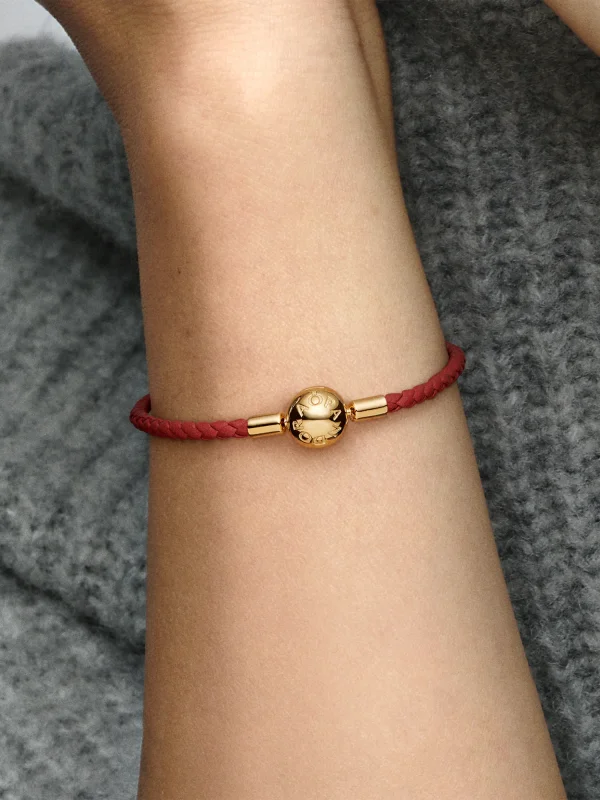 (image for) PANDORA Red Woven Bracelet 568777C01 Leather - View 2