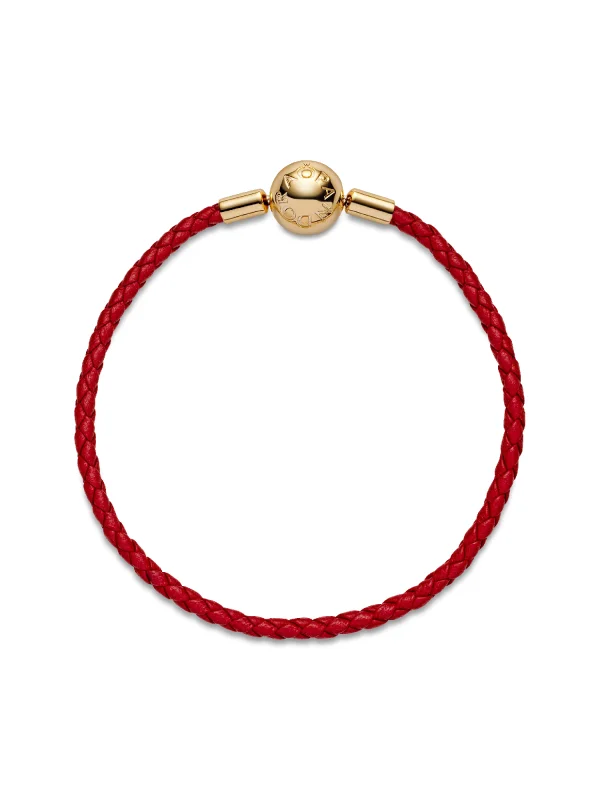 (image for) PANDORA Red Woven Bracelet 568777C01 Leather - View 4