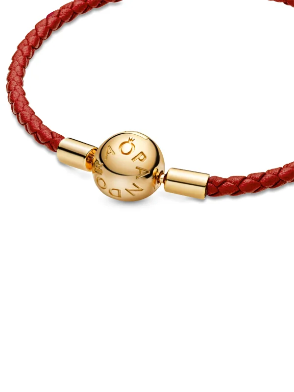 (image for) PANDORA Red Woven Bracelet 568777C01 Leather - View 5