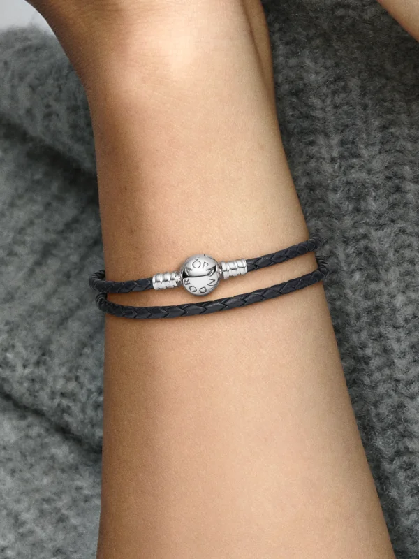 (image for) PANDORA Bracelet Collection: Double Black Leather 590745CBK - View 2
