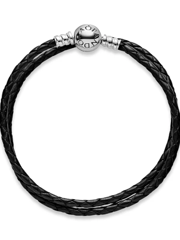(image for) PANDORA Bracelet Collection: Double Black Leather 590745CBK - View 4