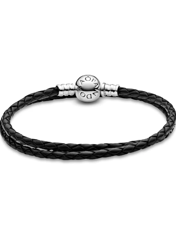 (image for) PANDORA Bracelet Collection: Double Black Leather 590745CBK - View 5