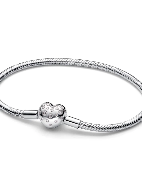 (image for) Pandora Sterling Silver Lab-grown Diamond Heart Clasp Snake Chain Bracelet - 593 - View 2