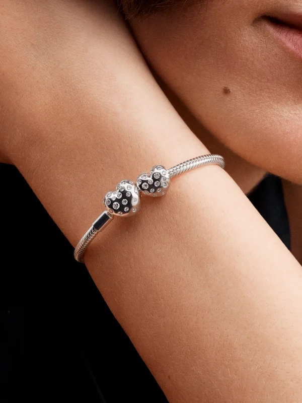 (image for) Pandora Sterling Silver Lab-grown Diamond Heart Clasp Snake Chain Bracelet - 593 - View 3