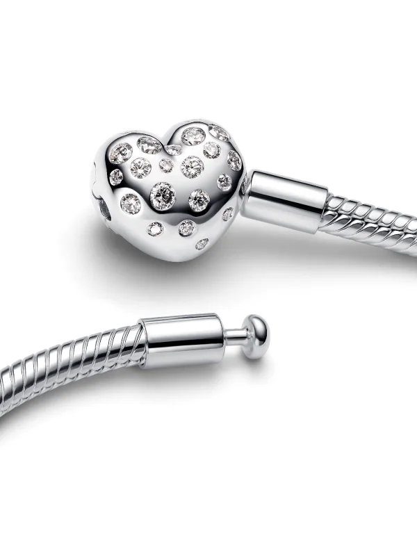 (image for) Pandora Sterling Silver Lab-grown Diamond Heart Clasp Snake Chain Bracelet - 593 - View 4