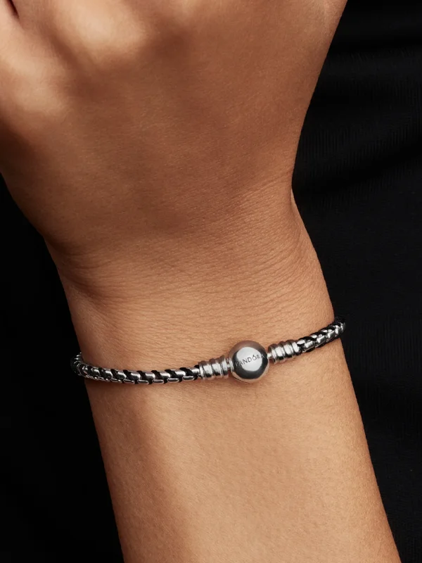 (image for) Pandora Black Cord Box Chain Bracelet - 593816C02 - View 2