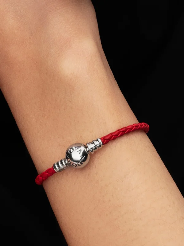 (image for) Pandora Red Braided Leather Bracelet - 594558C01 - View 2