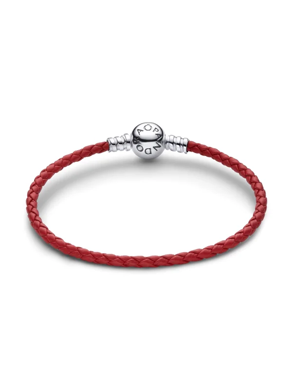 (image for) Pandora Red Braided Leather Bracelet - 594558C01 - View 4