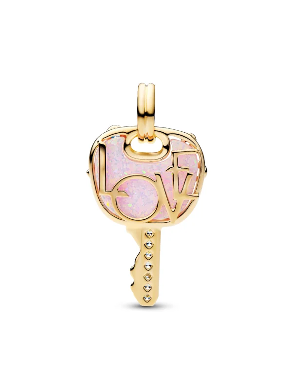 (image for) Pandora Opalescent Pink Love Key Large Dangle Charm - 764349C01 - View 3